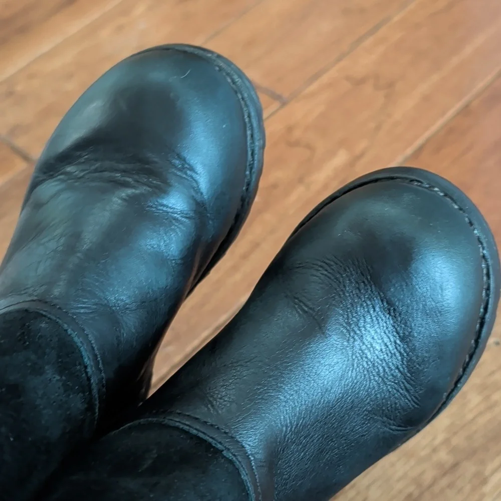 UGG Tara Suede Leather Black Bow Boots Footwear